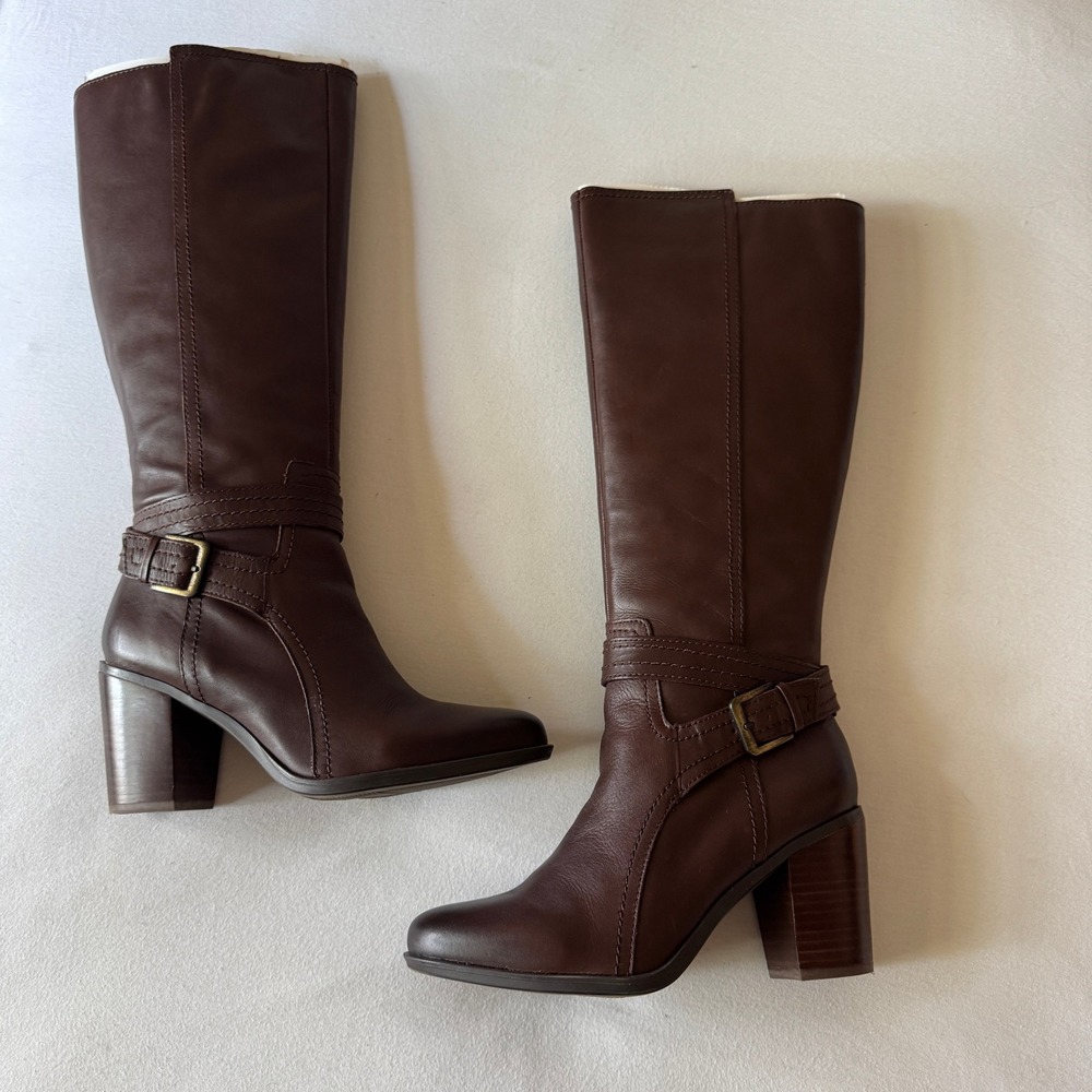 Naturalizer Kelsey Wide Calf Riding Boots 7.5W Leather Dark Brown Equestrian